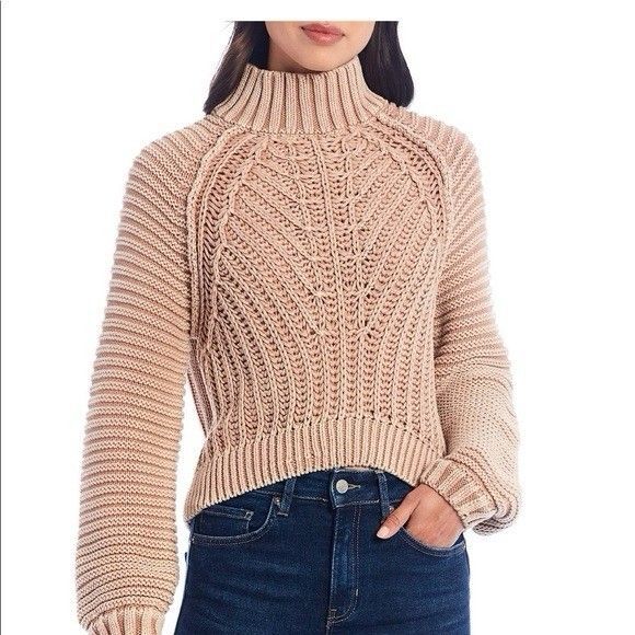FREE PEOPLE Sweetheart Chunky Cropped Sweater Beige S Small Cozy Boho - Picture 1 of 6